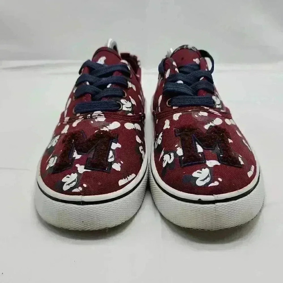 Disney Kid's Lace Up Mickey Mouse Allover Print Sneakers Burgundy Size 7 - Picture 2 of 9